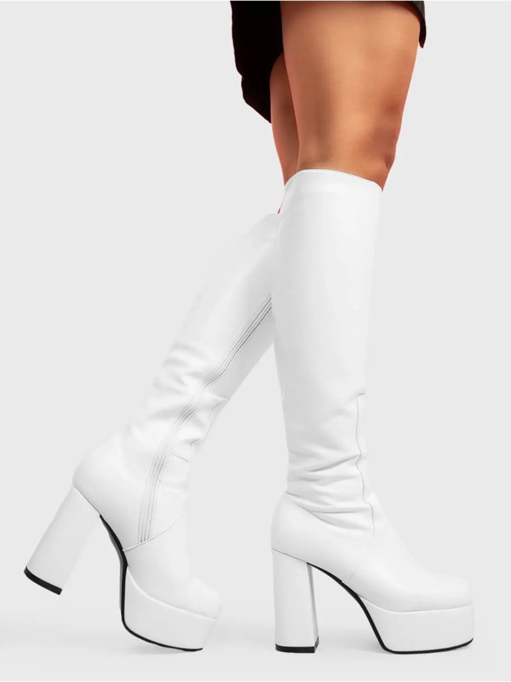 Lamoda White Knee-High Platform Block Heel Boots